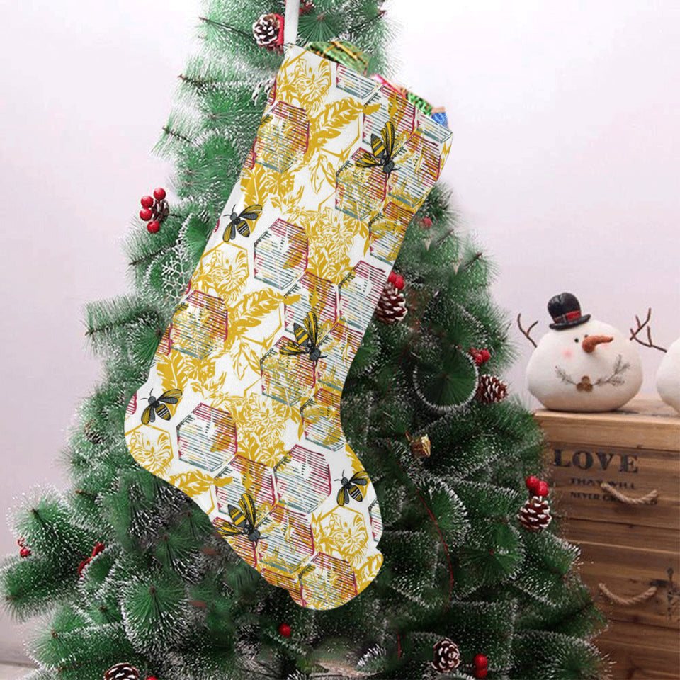 Cool Bee honeycomb leaves pattern Christmas Stocking