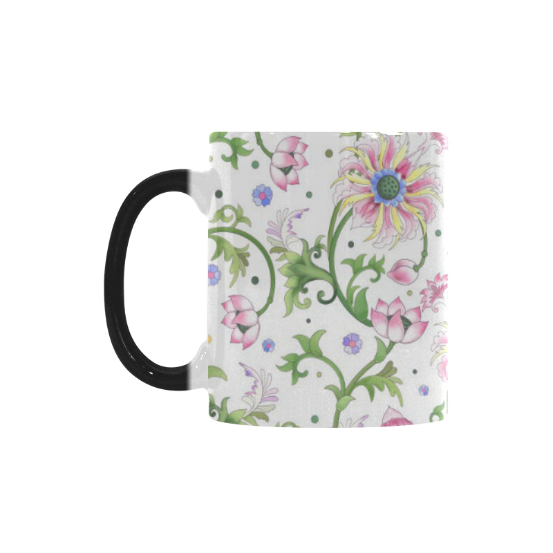 Beautiful pink lotus waterlily leaves pattern Morphing Mug Heat Changing Mug