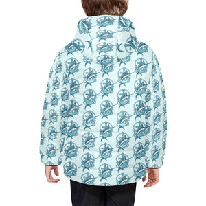 Swordfish Pattern Print Design 05 Kids' Boys' Girls' Padded Hooded Jacket