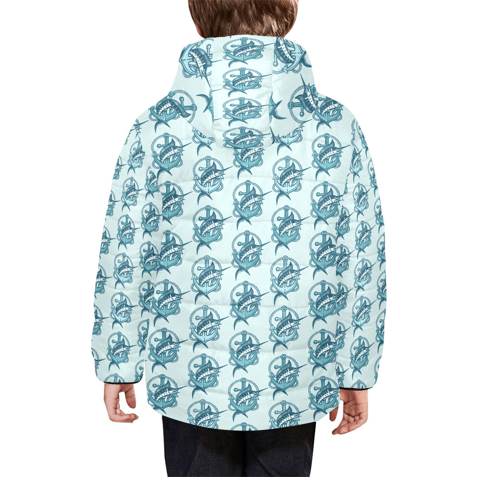 Swordfish Pattern Print Design 05 Kids' Boys' Girls' Padded Hooded Jacket