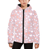 coral white heart pattern Kids' Boys' Girls' Padded Hooded Jacket