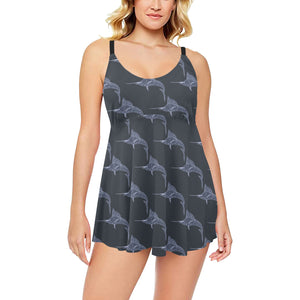 Swordfish Pattern Print Design 03 Chest Sexy Pleated Two Piece Swim Dress