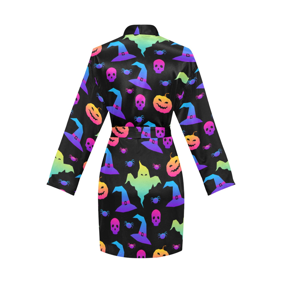 Colorful halloween background Women's Long Sleeve Belted Night Robe