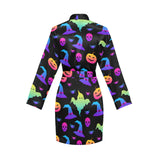 Colorful halloween background Women's Long Sleeve Belted Night Robe