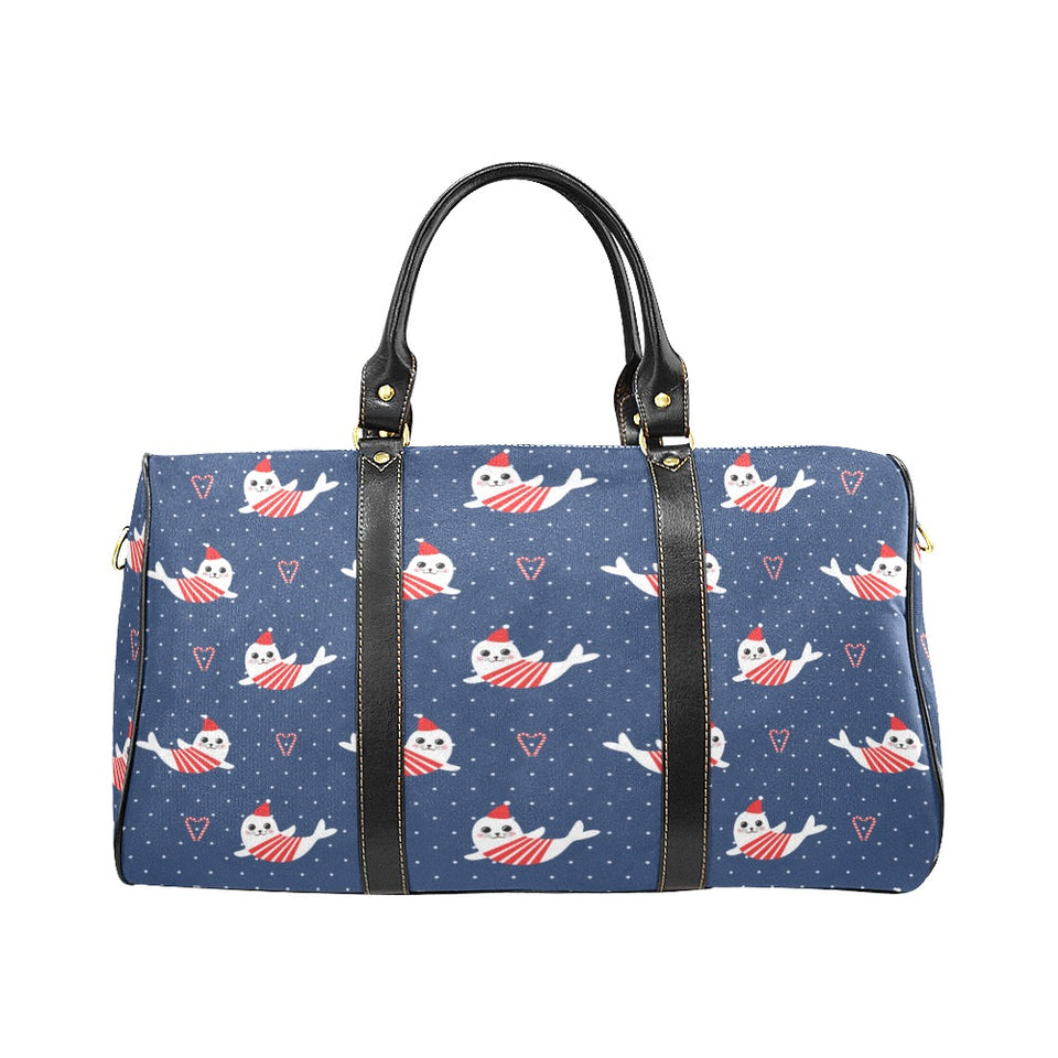 Cute sea lion seal christmas hat candy cane heart Travel Bag