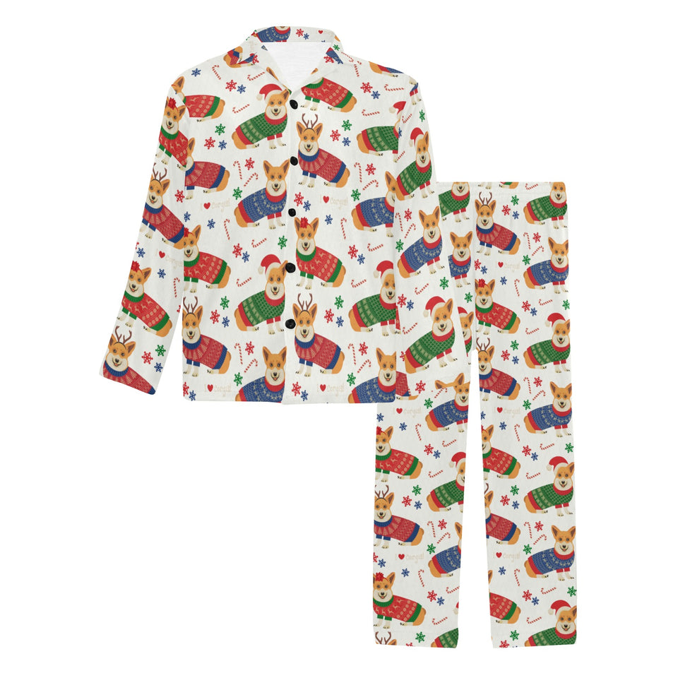 Corgi Christmas Pattern Men's Long Pajama Set