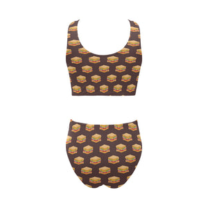 Sandwich Pattern Print Design 04 Chest Bowknot High Waisted Bikini Swimsuit