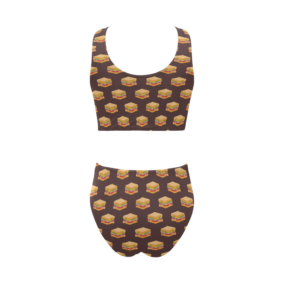 Sandwich Pattern Print Design 04 Chest Bowknot High Waisted Bikini Swimsuit