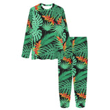 heliconia flower palm monstera leaves black backgr Women's All Over Print Pajama Set