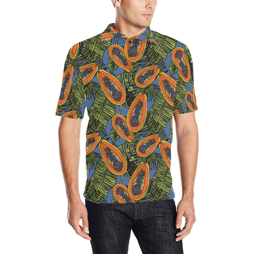Colorful papaya tropical leaves Men's All Over Print Polo Shirt