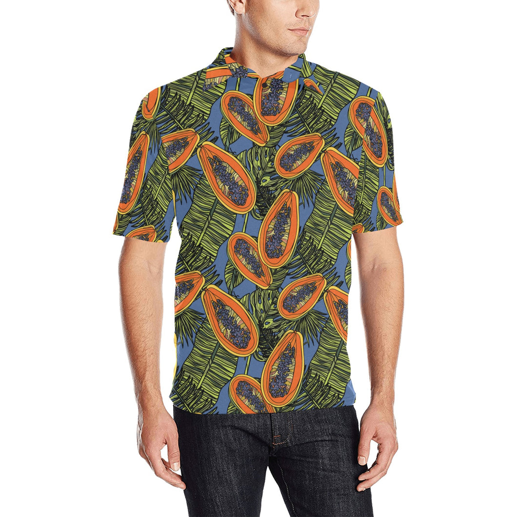 Colorful papaya tropical leaves Men's All Over Print Polo Shirt