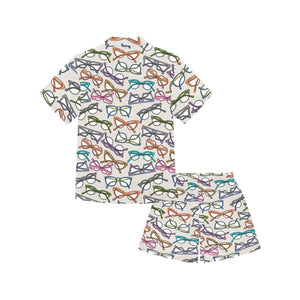 Sun Glasses Pattern Print Design 01 Kids' Boys' Girls' V-Neck Short Pajama Set