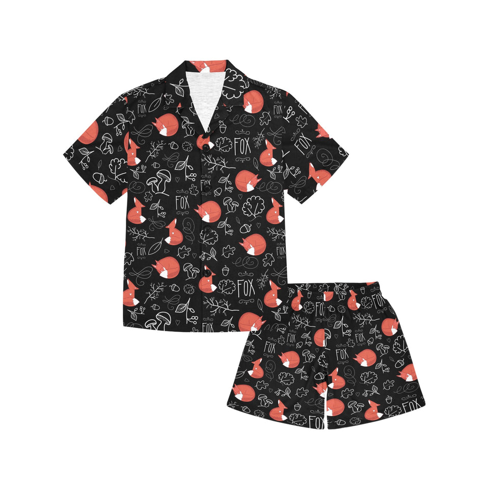 fox sleeping fox pattern Kids' Boys' Girls' V-Neck Short Pajama Set