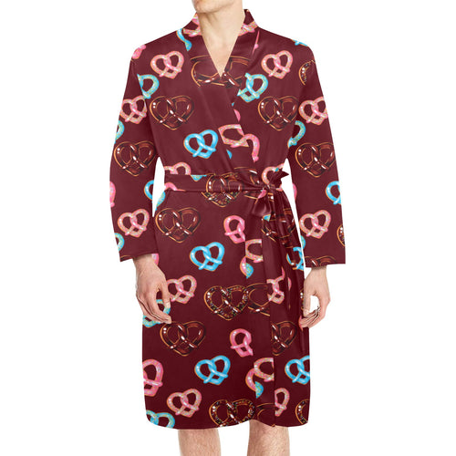 Pretzels Pattern Print Design 05 Men's Long Sleeve Belted Night Robe