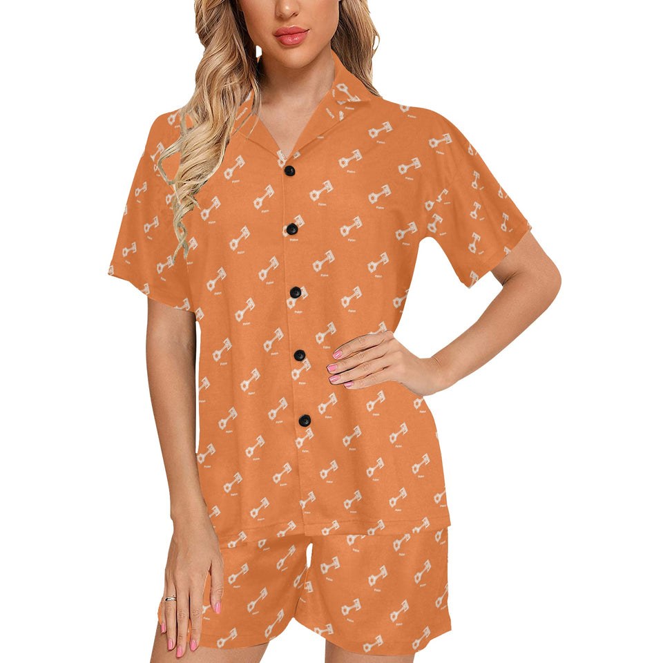 Engine Piston Orange Background Pattern Design 05 Women's V-Neck Short Pajama Set
