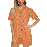 Engine Piston Orange Background Pattern Design 05 Women's V-Neck Short Pajama Set