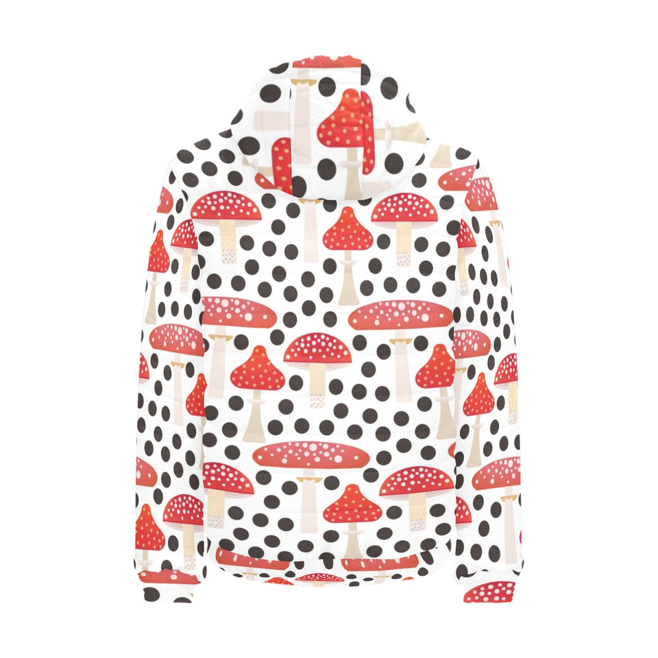 Red mushroom dot pattern Men's Padded Hooded Jacket