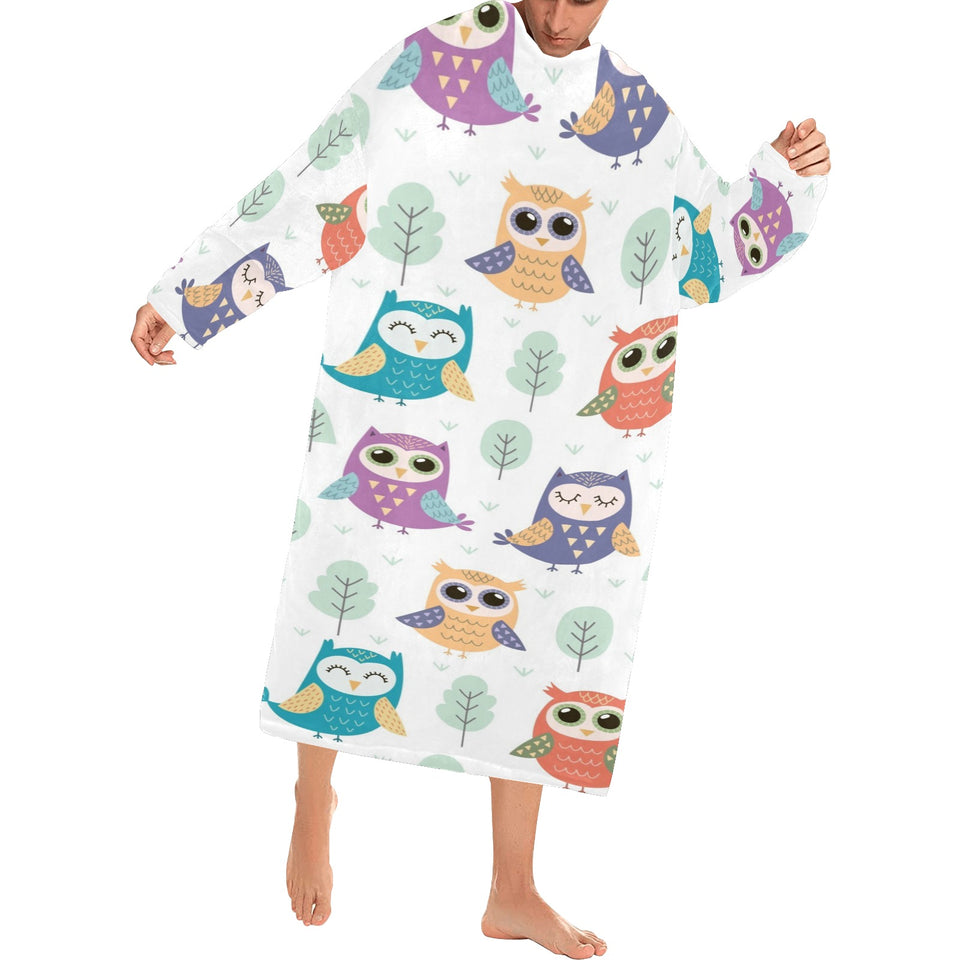 Cute owl pattern Blanket Robe with Sleeves