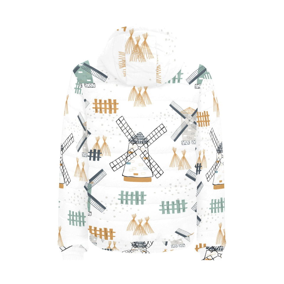 windmill pattern Men's Padded Hooded Jacket