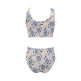 Cute peacock pattern Chest Bowknot High Waisted Bikini Swimsuit