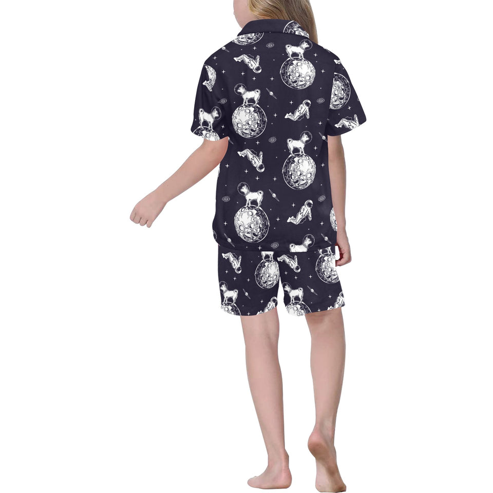 Chihuahua space helmet. astronaut pattern Kids' Boys' Girls' V-Neck Short Pajama Set