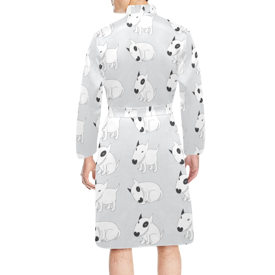 Bull Terrier Pattern Print Design 01 Men's Long Sleeve Belted Night Robe