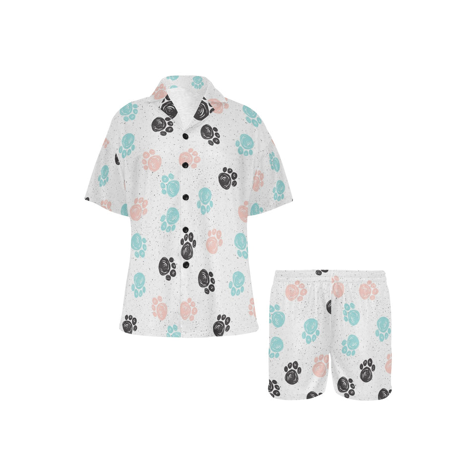 Dog Paws Pattern Print Design 04 Women's V-Neck Short Pajama Set