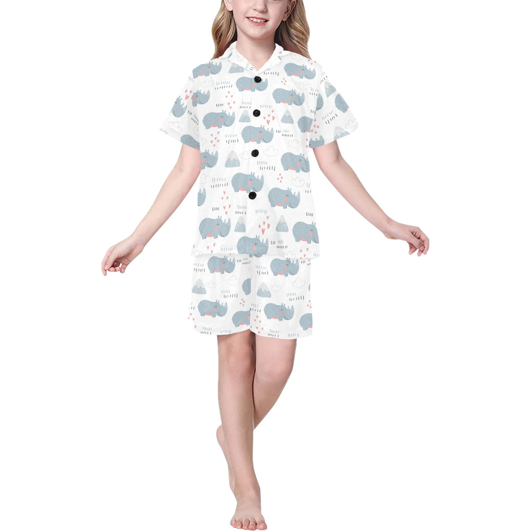 cute rhino heart pattern Kids' Boys' Girls' V-Neck Short Pajama Set