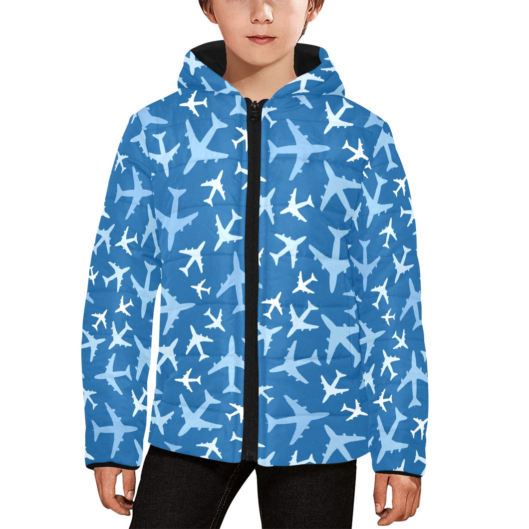 Airplane pattern in the sky Kids' Boys' Girls' Padded Hooded Jacket