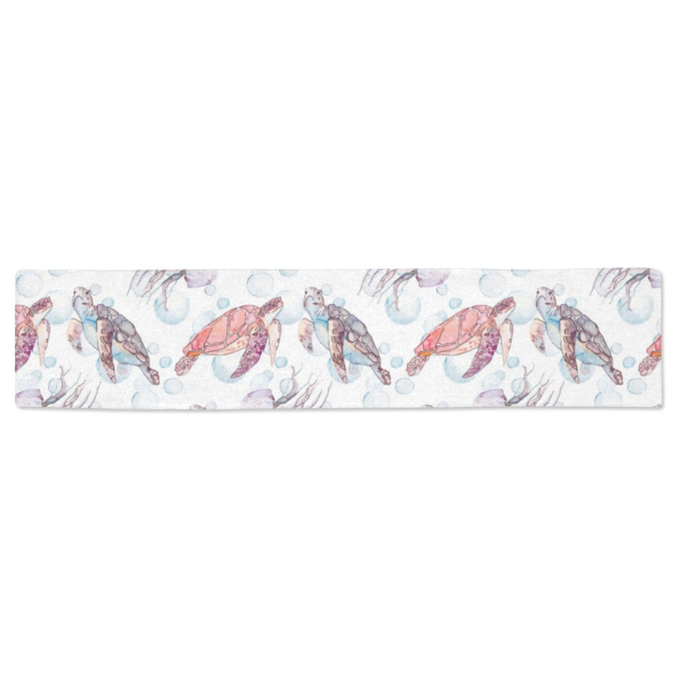 Watercolor sea turtle jellyfish pattern Table Runner