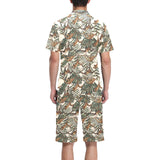 Monkey tropical leaves background Men's V-Neck Short Pajama Set