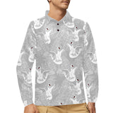 white swan gray background Men's Long Sleeve Polo Shirt