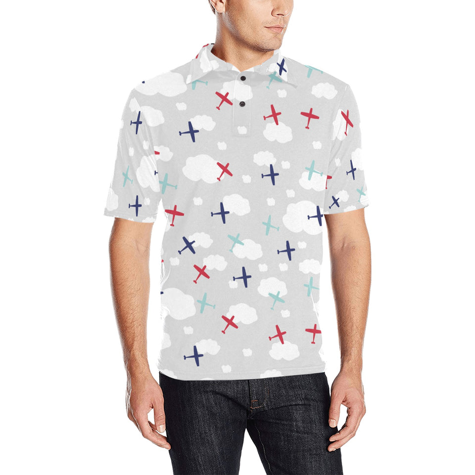 Airplane cloud grey background Men's All Over Print Polo Shirt