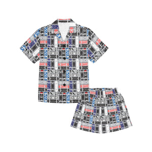 Skate Board Pattern Print Design 04 Kids' Boys' Girls' V-Neck Short Pajama Set