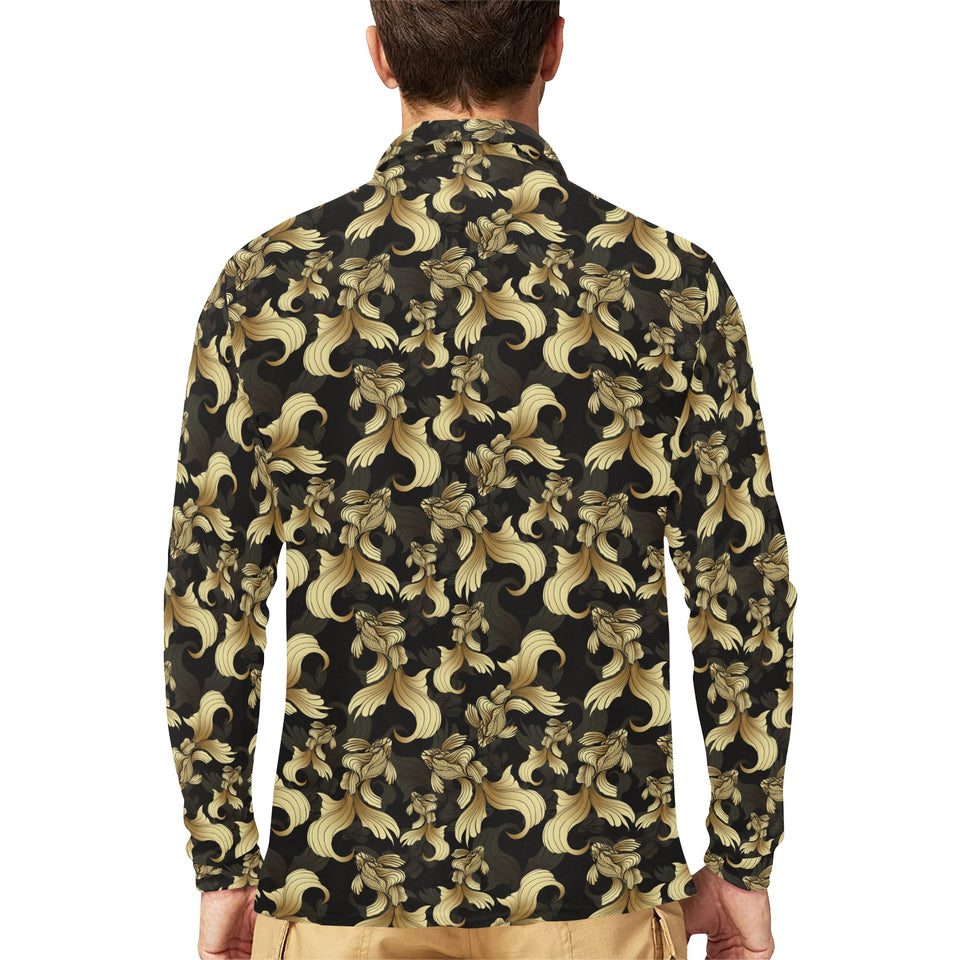 Goldfish Pattern Print Design 01 Men's Long Sleeve Polo Shirt
