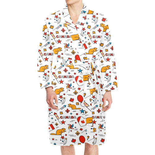 Canada Pattern Print Design 03 Men's Long Sleeve Belted Night Robe