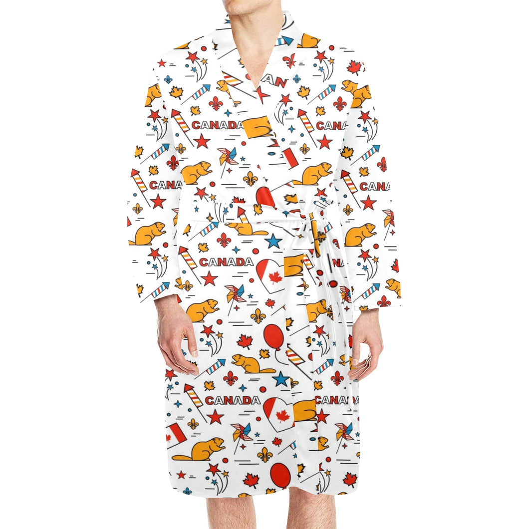 Canada Pattern Print Design 03 Men's Long Sleeve Belted Night Robe