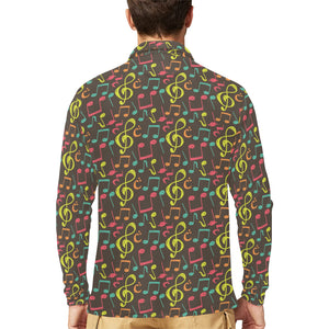 Music Notes Pattern Print Design 05 Men's Long Sleeve Polo Shirt