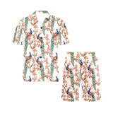 Peacock tropical flower pattern Men's V-Neck Short Pajama Set