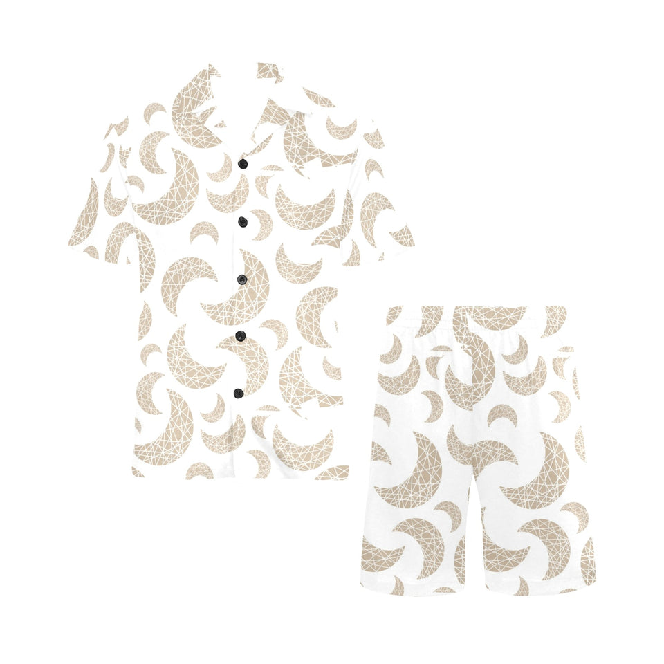 Cool gold moon abstract pattern Men's V-Neck Short Pajama Set