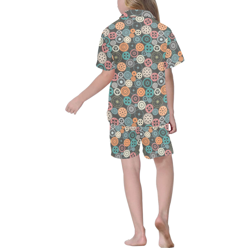 Gear Pattern Print Design 05 Kids' Boys' Girls' V-Neck Short Pajama Set