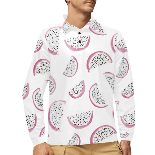 dragon fruit pattern Men's Long Sleeve Polo Shirt