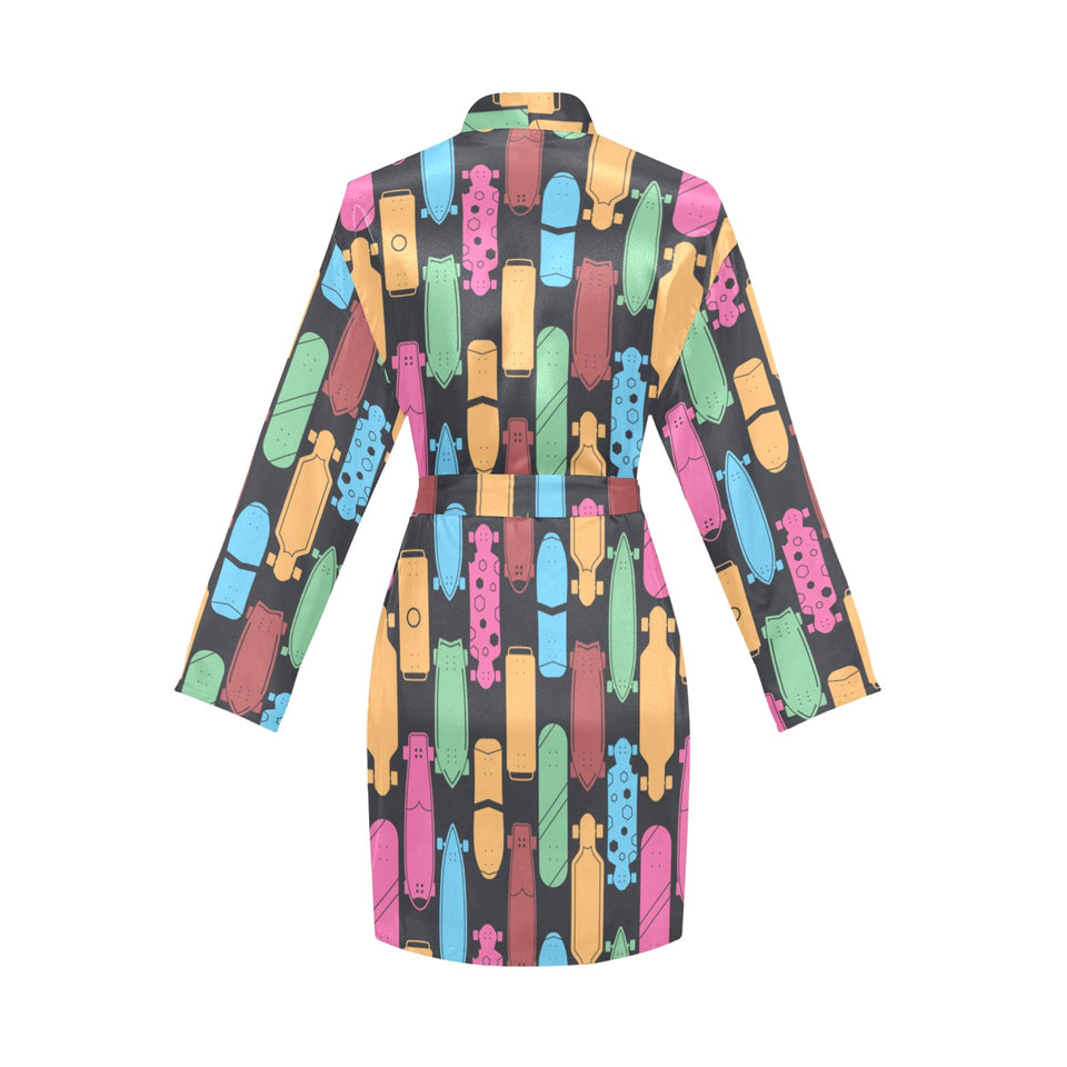 Skate Board Pattern Print Design 02 Women's Long Sleeve Belted Night Robe