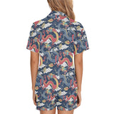 Blue red dragon cloud pattern Women's V-Neck Short Pajama Set