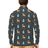 Deers star tree pattern Men's Long Sleeve Polo Shirt