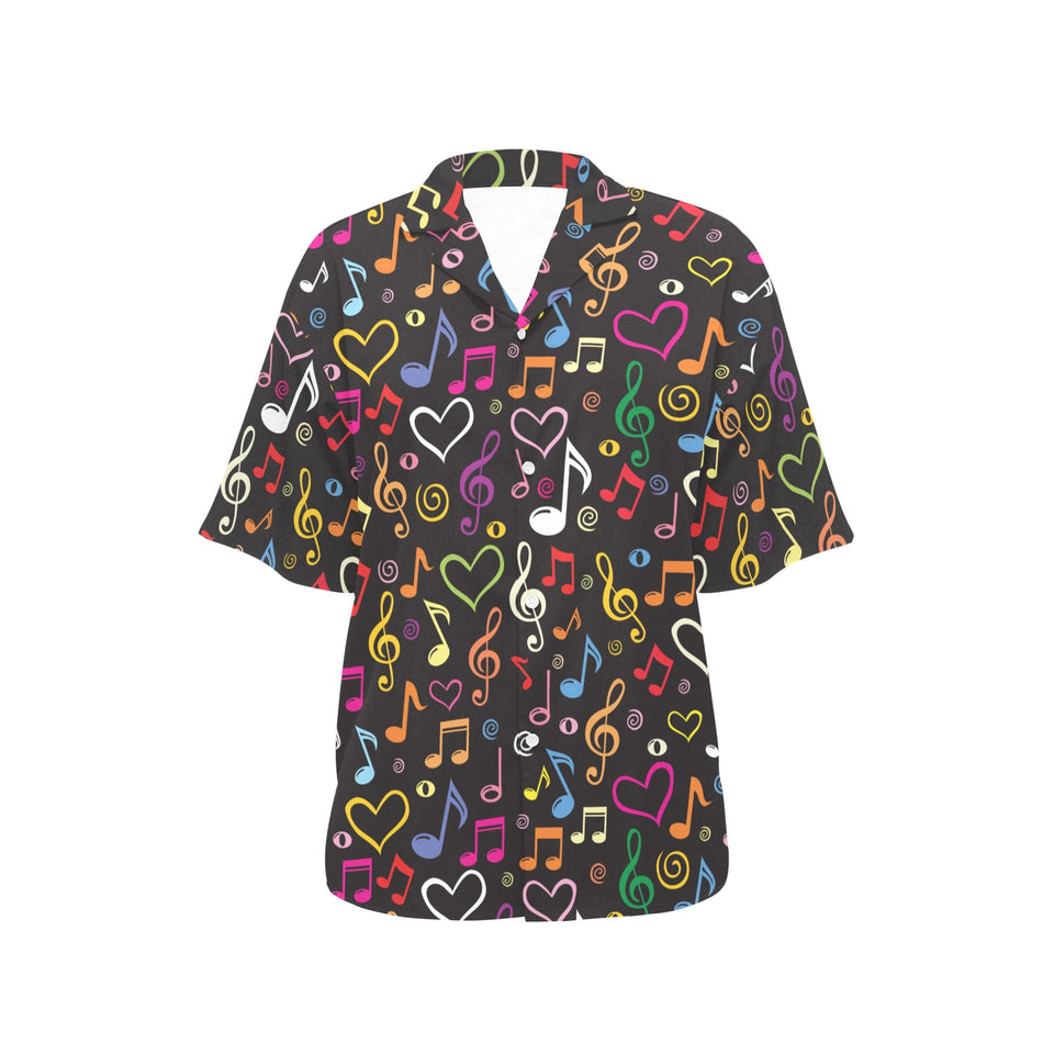 Music Notes Pattern Print Design 02 Women's All Over Print Hawaiian Shirt