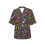Music Notes Pattern Print Design 02 Women's All Over Print Hawaiian Shirt
