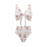 Daruma japanese wooden doll cherry blossom flower Chest Bowknot High Waisted Bikini Swimsuit