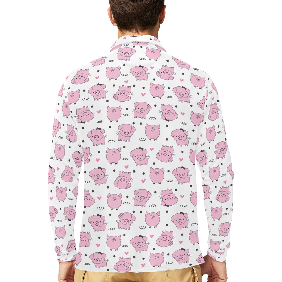 Pig Pattern Print Design 03 Men's Long Sleeve Polo Shirt