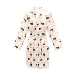 Ostrich Pattern Print Design 05 Women's Long Sleeve Belted Night Robe
